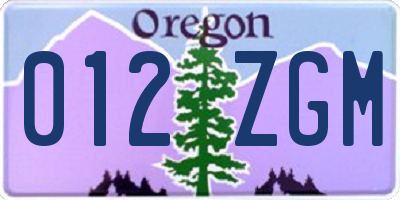 OR license plate 012ZGM