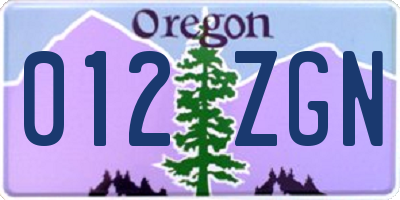 OR license plate 012ZGN