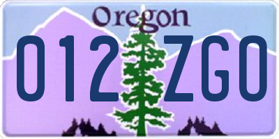 OR license plate 012ZGO