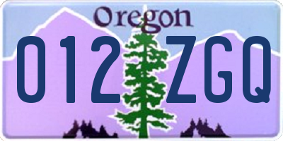 OR license plate 012ZGQ