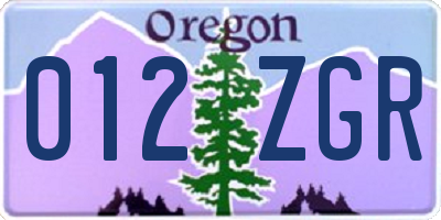 OR license plate 012ZGR