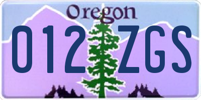 OR license plate 012ZGS