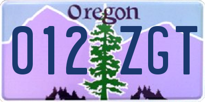 OR license plate 012ZGT