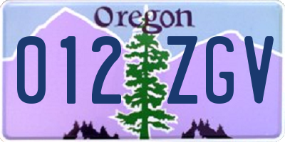 OR license plate 012ZGV