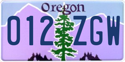 OR license plate 012ZGW