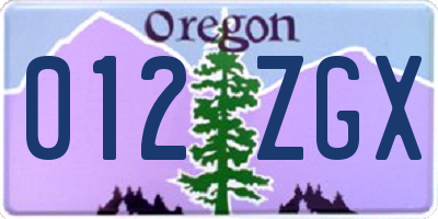 OR license plate 012ZGX