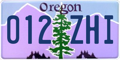 OR license plate 012ZHI