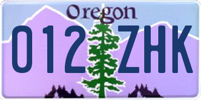 OR license plate 012ZHK