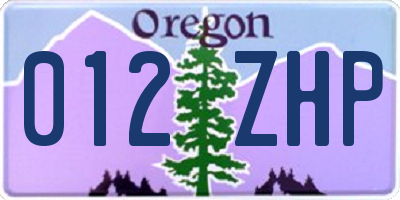 OR license plate 012ZHP