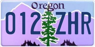 OR license plate 012ZHR