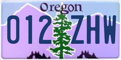 OR license plate 012ZHW