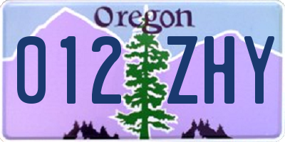 OR license plate 012ZHY