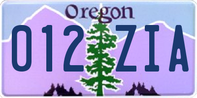 OR license plate 012ZIA
