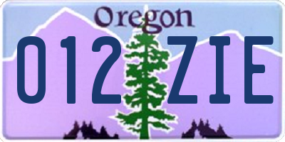 OR license plate 012ZIE