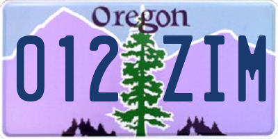 OR license plate 012ZIM