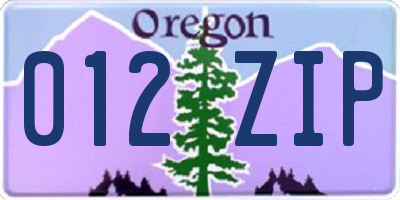 OR license plate 012ZIP