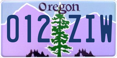 OR license plate 012ZIW