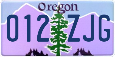 OR license plate 012ZJG