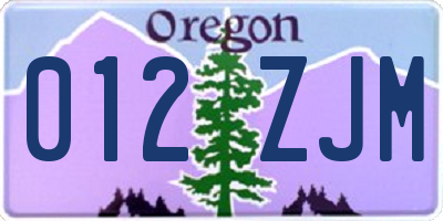 OR license plate 012ZJM