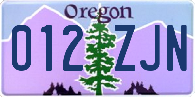 OR license plate 012ZJN
