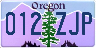 OR license plate 012ZJP