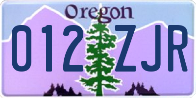 OR license plate 012ZJR