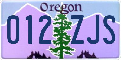 OR license plate 012ZJS