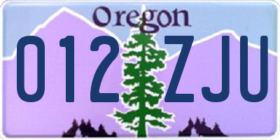 OR license plate 012ZJU