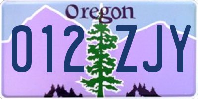 OR license plate 012ZJY