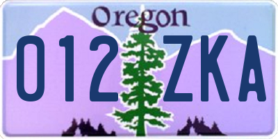 OR license plate 012ZKA