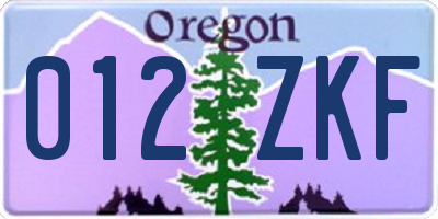 OR license plate 012ZKF