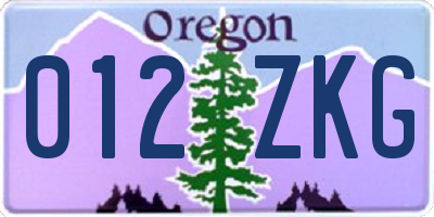 OR license plate 012ZKG