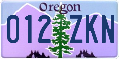 OR license plate 012ZKN