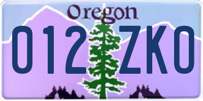 OR license plate 012ZKO
