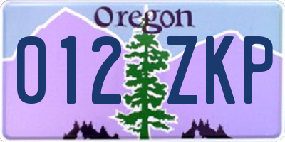 OR license plate 012ZKP