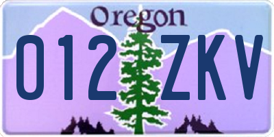 OR license plate 012ZKV