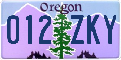 OR license plate 012ZKY