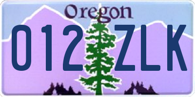 OR license plate 012ZLK