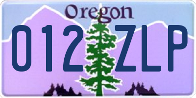 OR license plate 012ZLP