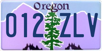 OR license plate 012ZLV
