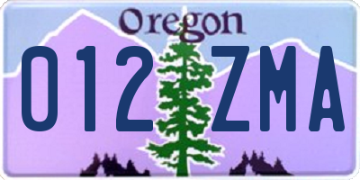 OR license plate 012ZMA