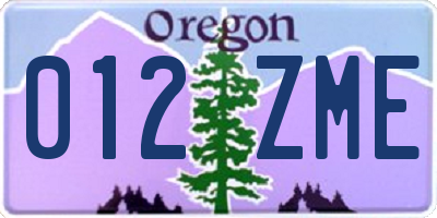 OR license plate 012ZME
