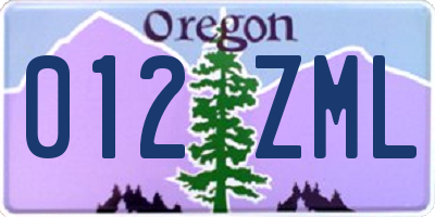 OR license plate 012ZML