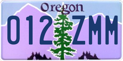 OR license plate 012ZMM