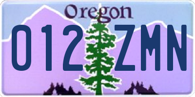 OR license plate 012ZMN