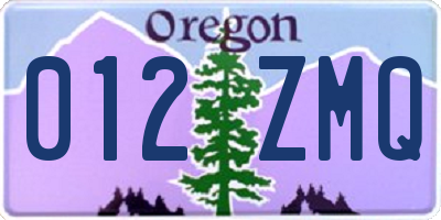 OR license plate 012ZMQ