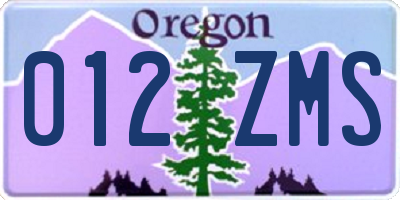 OR license plate 012ZMS