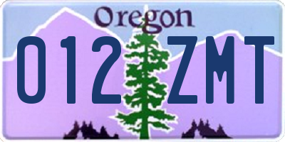 OR license plate 012ZMT