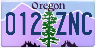 OR license plate 012ZNC
