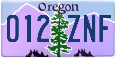 OR license plate 012ZNF